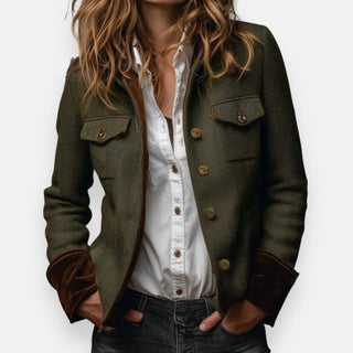 Veloutéra – Veste en Tweed pour Femme avec Bordure en Velours