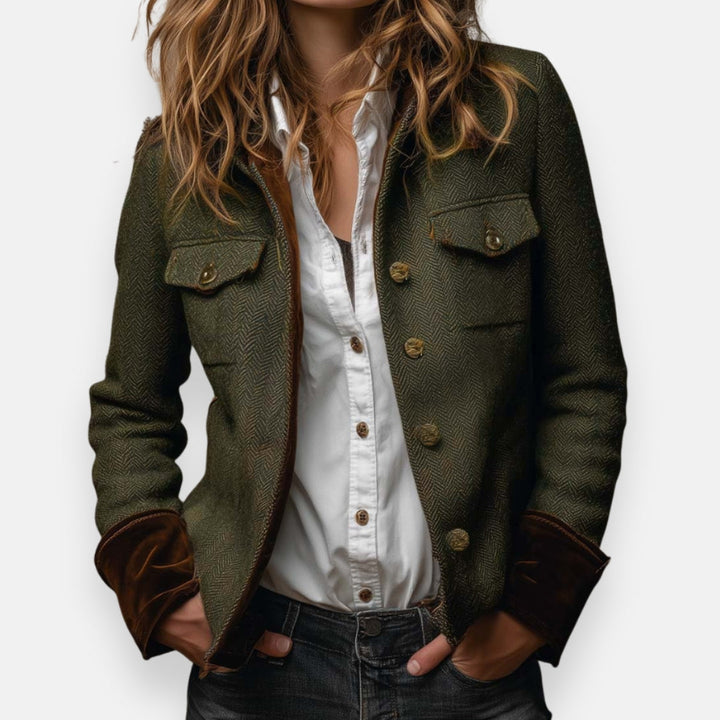 Veloutéra – Veste en Tweed pour Femme avec Bordure en Velours