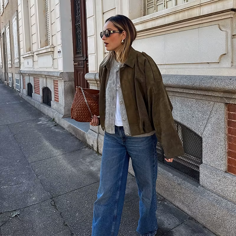Vaudoré – Veste Femme Oversize Effet Suédé