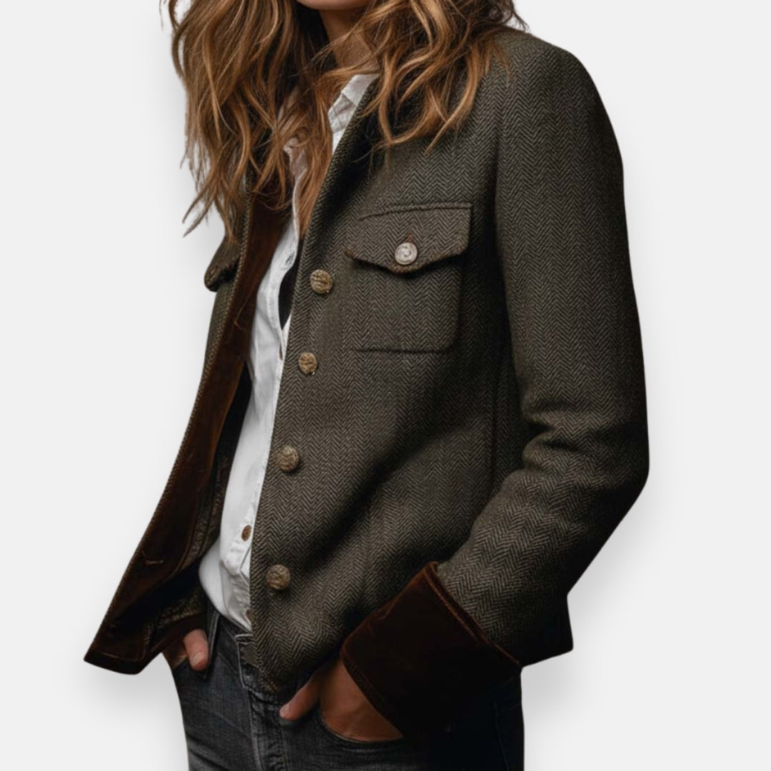 Veloutéra – Veste en Tweed pour Femme avec Bordure en Velours