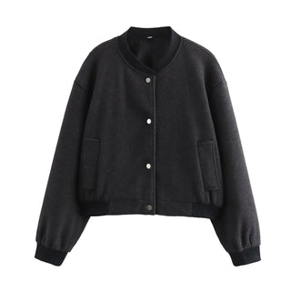 Blouson Bomber Court Femme À Boutons Pression Coupe Moderne Casual