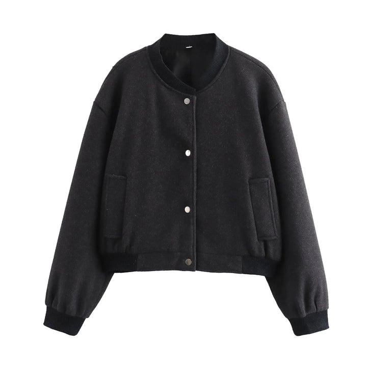 Blouson Bomber Court Femme À Boutons Pression Coupe Moderne Casual