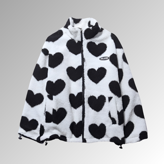 Cœuraline – Manteau d’Hiver Femme en Peluche Double Face à Motifs Cœur
