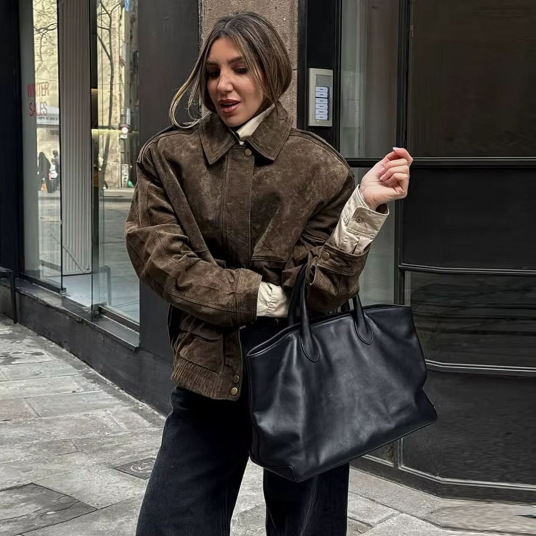 Vaudoré – Veste Femme Oversize Effet Suédé