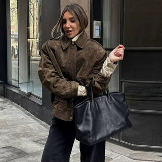 Vaudoré – Veste Femme Oversize Effet Suédé
