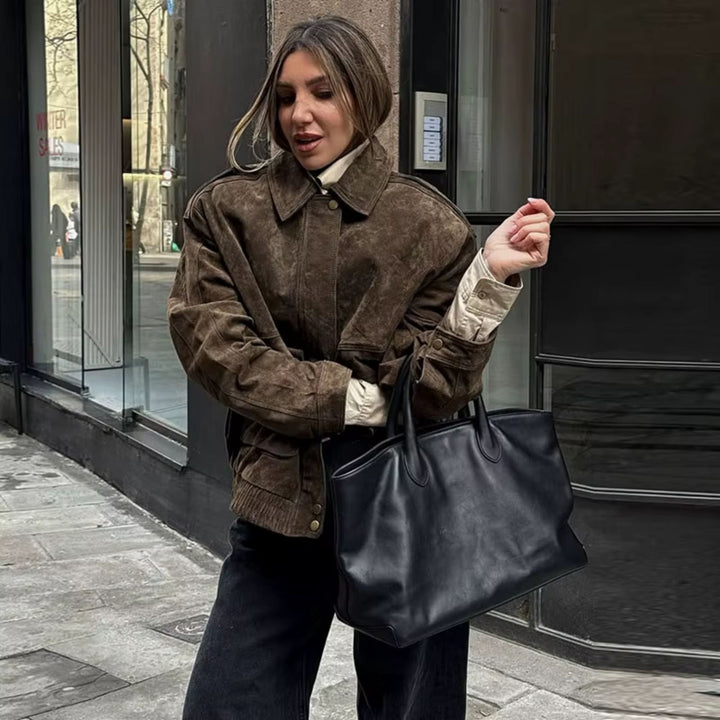 Vaudoré – Veste Femme Oversize Effet Suédé
