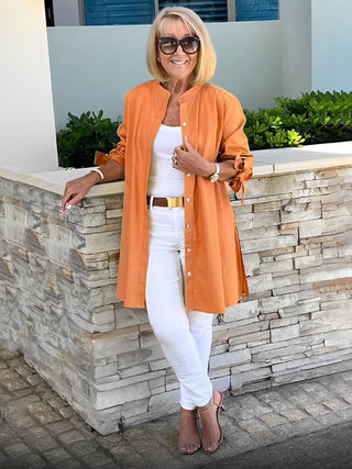 Cotonelle – Veste Chemise Longue Femme en Coton Boutonnée Élégante