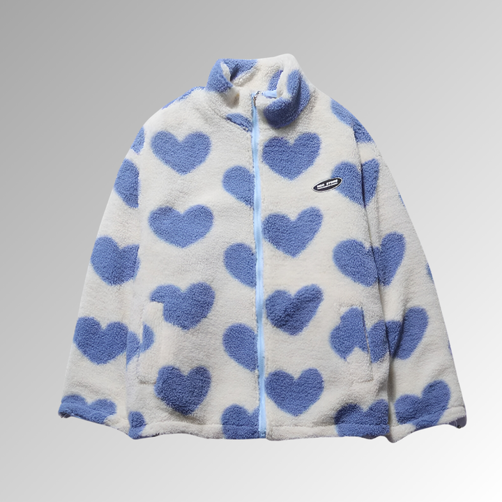 Cœuraline – Manteau d’Hiver Femme en Peluche Double Face à Motifs Cœur