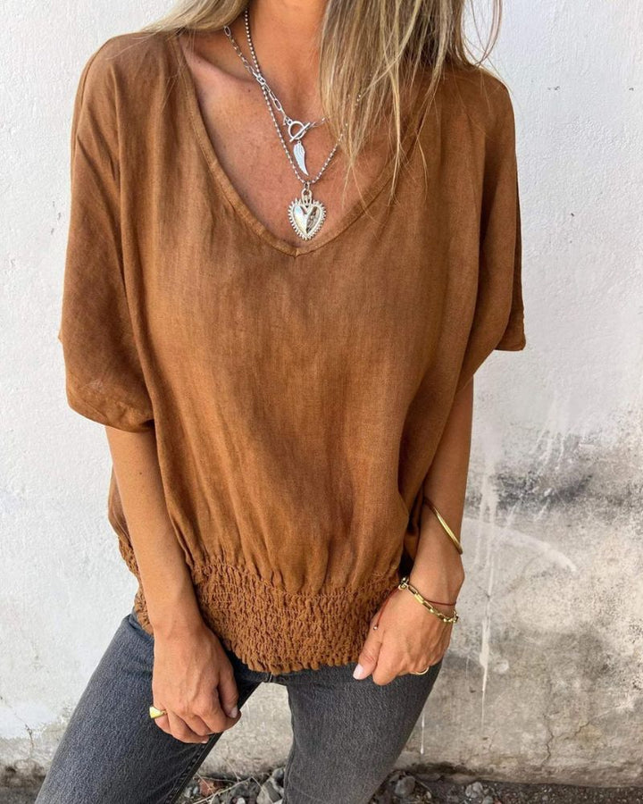 Véloria – T-shirt Confort Femme à Taille Cintrée et Décolleté en V