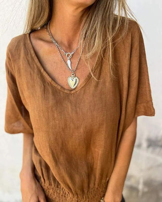 Véloria – T-shirt Confort Femme à Taille Cintrée et Décolleté en V