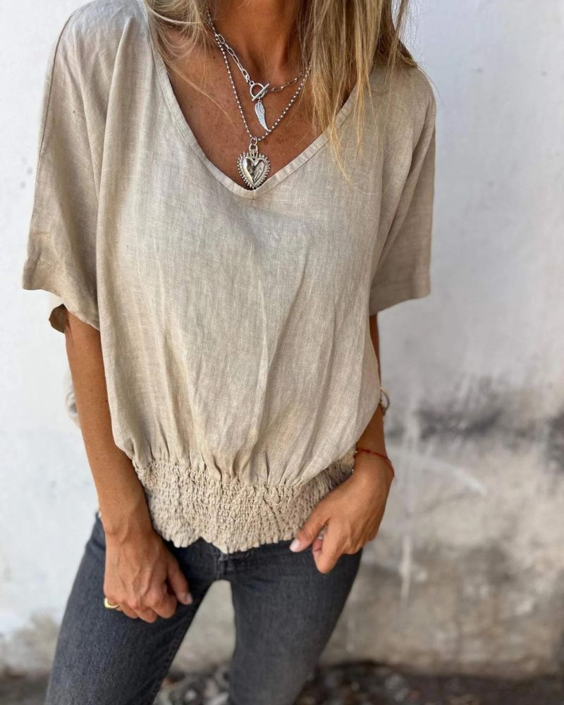 Véloria – T-shirt Confort Femme à Taille Cintrée et Décolleté en V