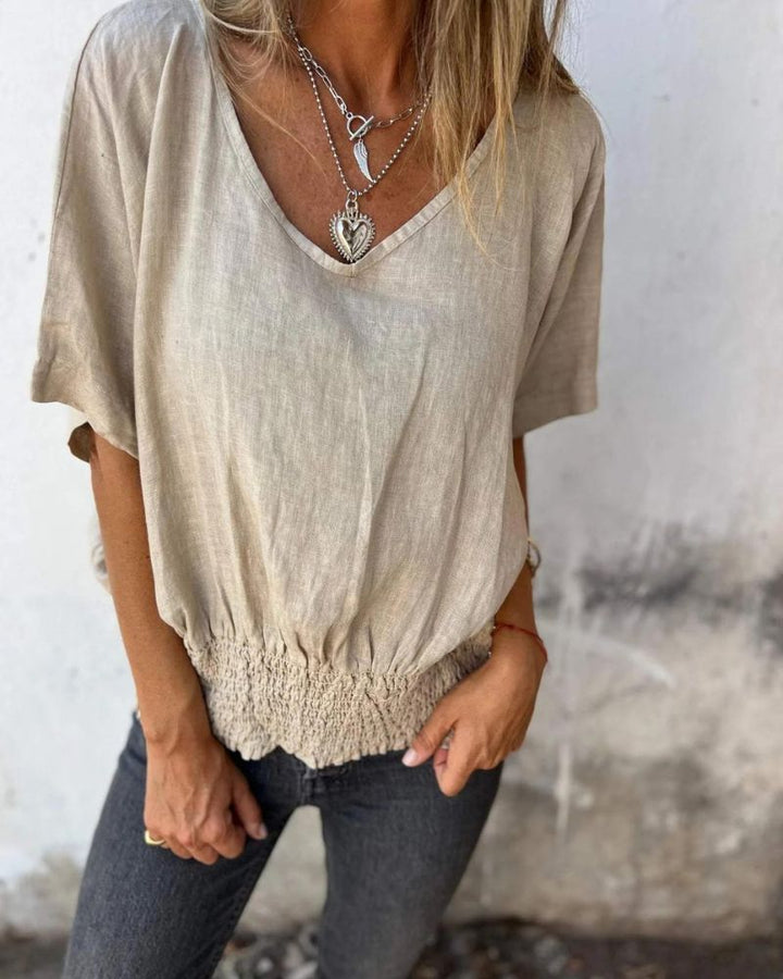 Véloria – T-shirt Confort Femme à Taille Cintrée et Décolleté en V