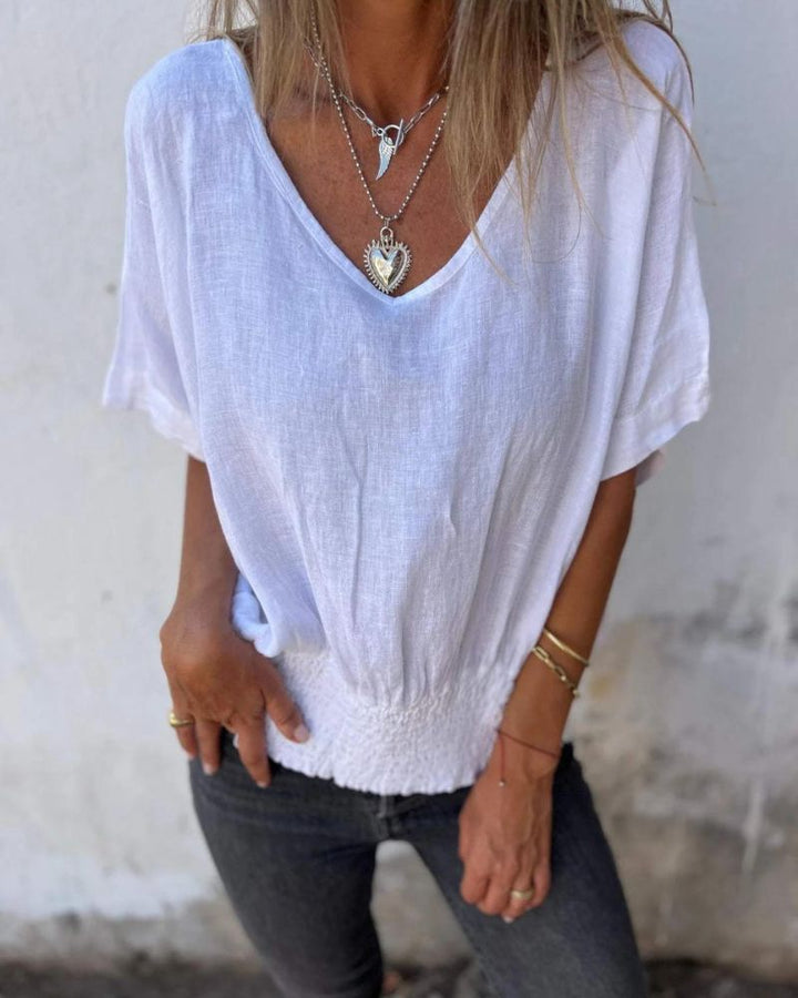 Véloria – T-shirt Confort Femme à Taille Cintrée et Décolleté en V
