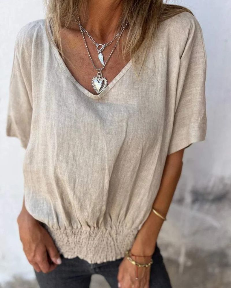 Véloria – T-shirt Confort Femme à Taille Cintrée et Décolleté en V