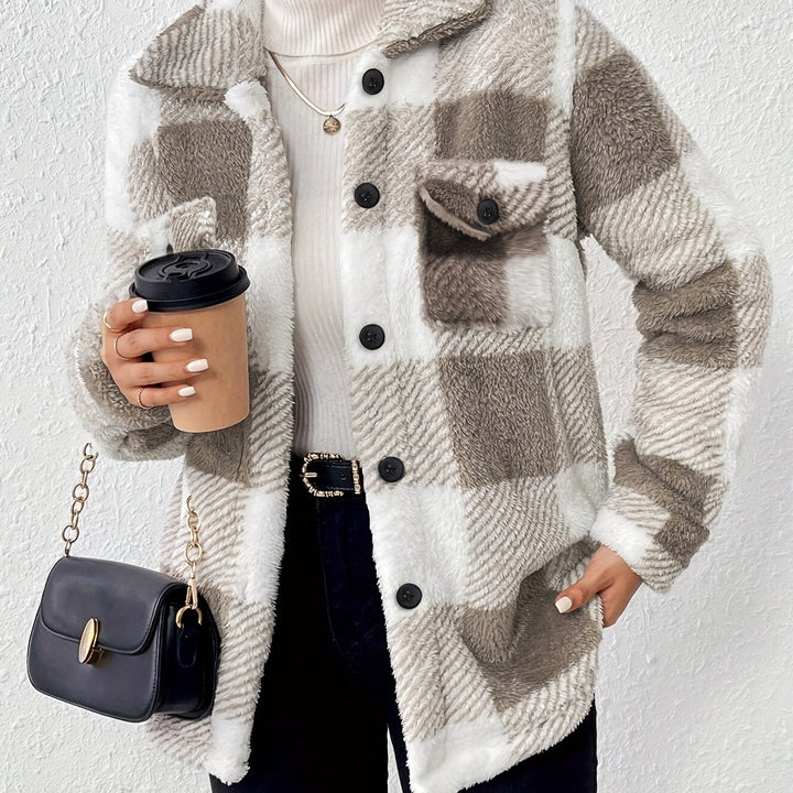 Carélune – Veste d’Hiver en Peluche à Carreaux Chaude et Confortable