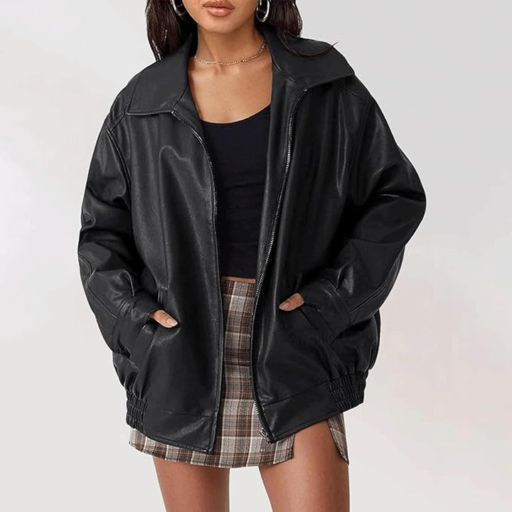 Veloriax – Veste Femme Oversize en Similicuir Style Biker Moderne