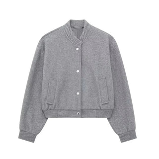 Blouson Bomber Court Femme À Boutons Pression Coupe Moderne Casual