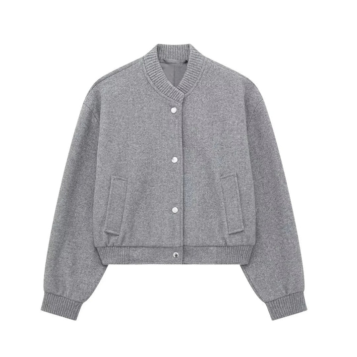 Blouson Bomber Court Femme À Boutons Pression Coupe Moderne Casual