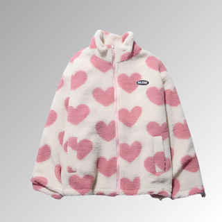 Cœuraline – Manteau d’Hiver Femme en Peluche Double Face à Motifs Cœur