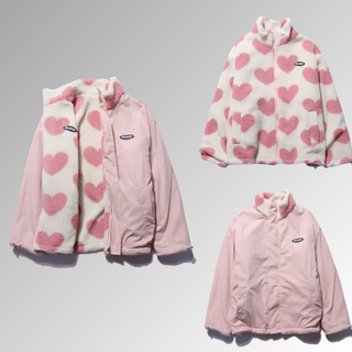 Cœuraline – Manteau d’Hiver Femme en Peluche Double Face à Motifs Cœur