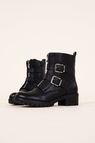 Valentine | Bottes Biker à Boucles Argentées