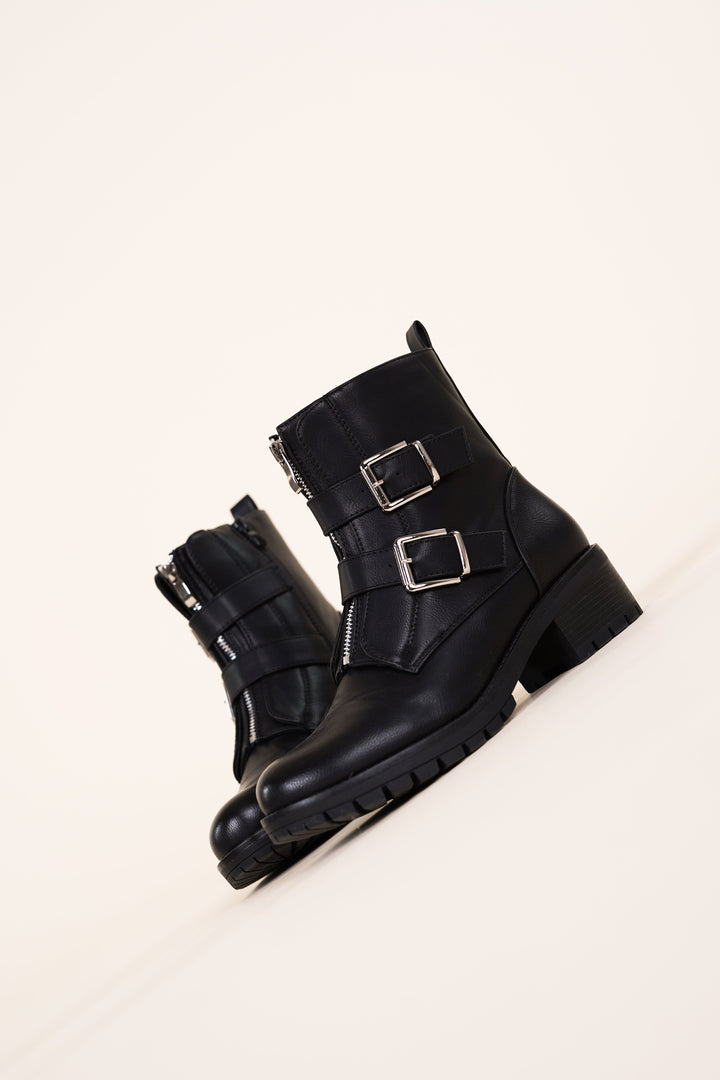 Valentine | Bottes Biker à Boucles Argentées