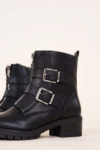 Valentine | Bottes Biker à Boucles Argentées