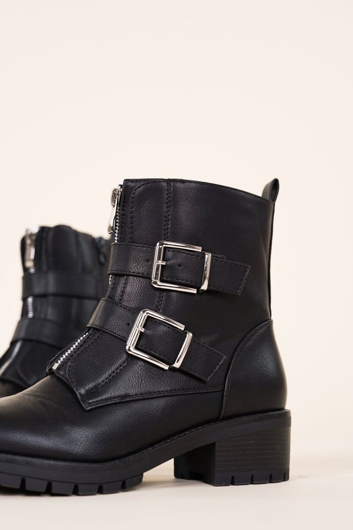Valentine | Bottes Biker à Boucles Argentées