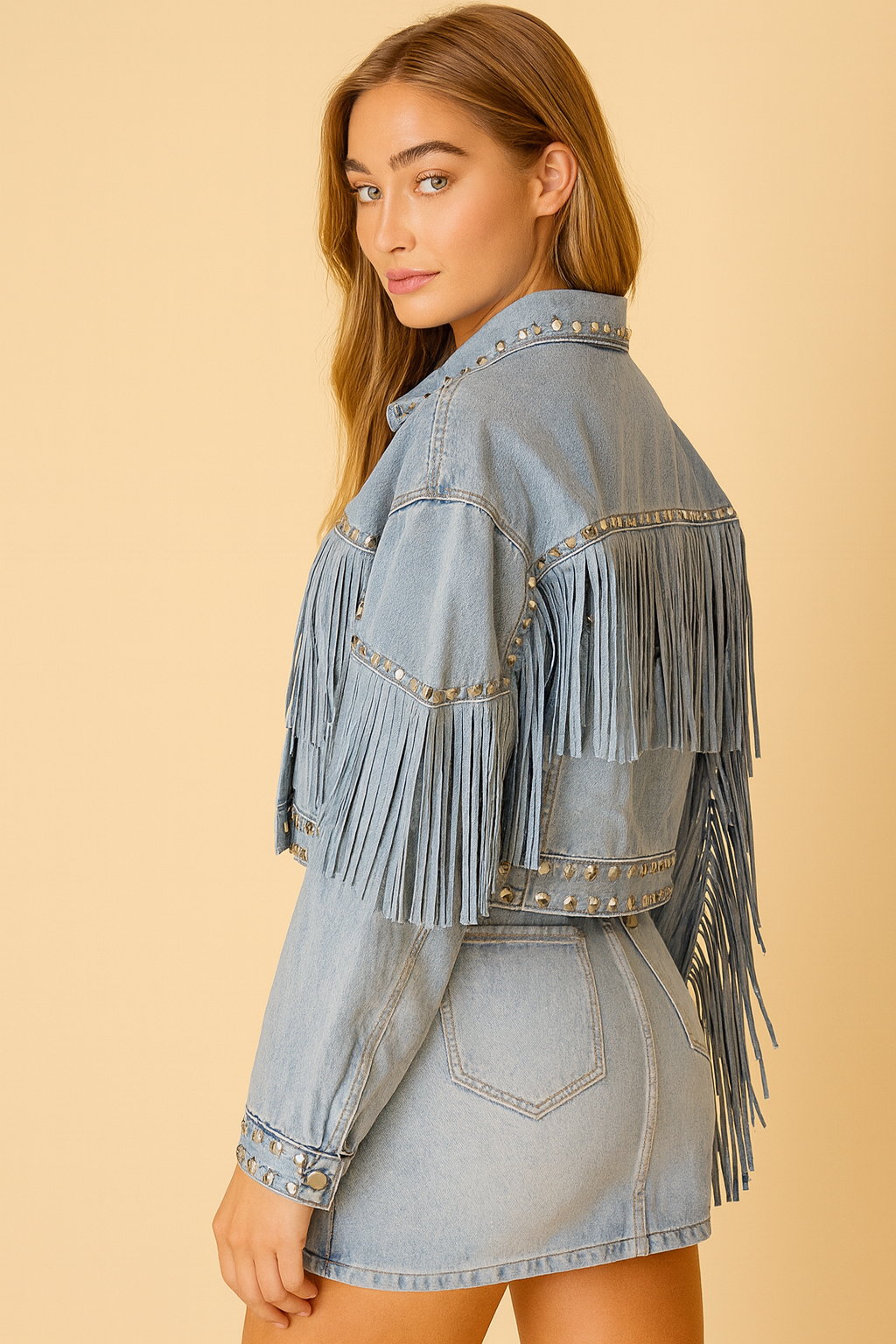 Bellétoile – Veste Denim Femme à Franges et Clous