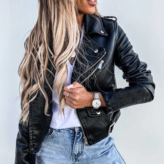 Sérévane – Veste Biker Femme en Similicuir à Fermeture Asymétrique