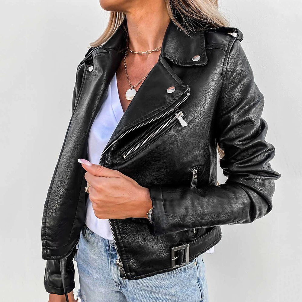 Sérévane – Veste Biker Femme en Similicuir à Fermeture Asymétrique