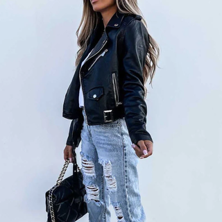 Sérévane – Veste Biker Femme en Similicuir à Fermeture Asymétrique