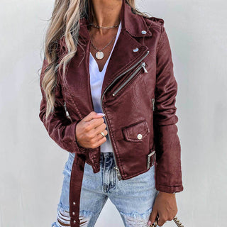 Sérévane – Veste Biker Femme en Similicuir à Fermeture Asymétrique