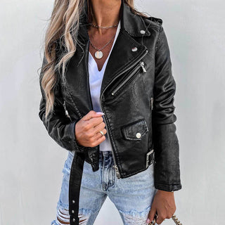 Sérévane – Veste Biker Femme en Similicuir à Fermeture Asymétrique