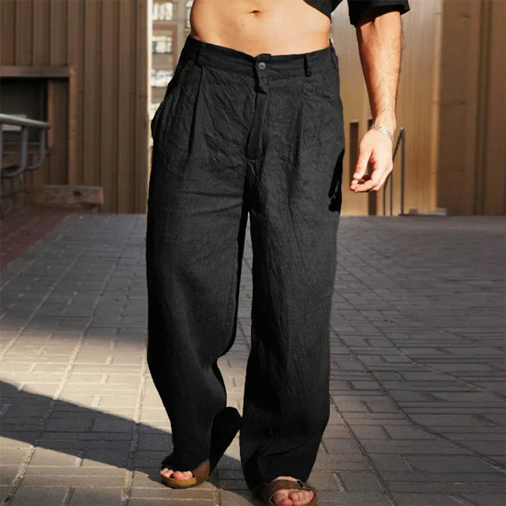 ALVÉRIO – Pantalon en Lin à Jambes Larges