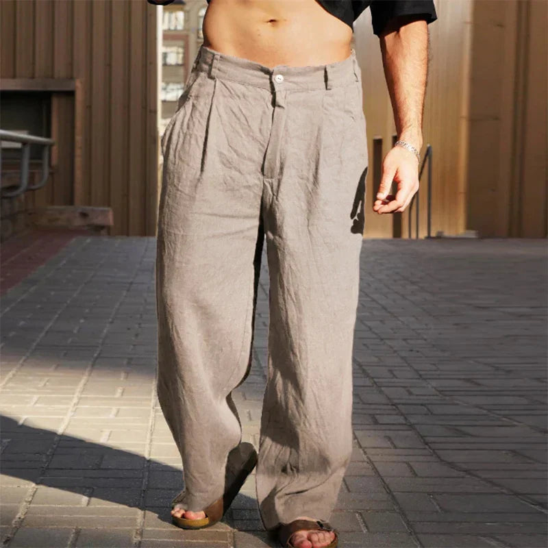 ALVÉRIO – Pantalon en Lin à Jambes Larges