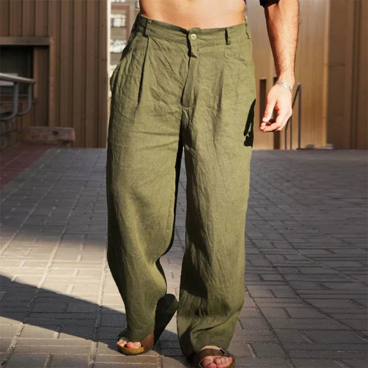 ALVÉRIO – Pantalon en Lin à Jambes Larges