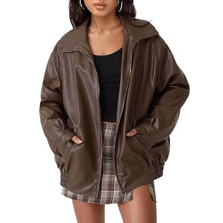 Veloriax – Veste Femme Oversize en Similicuir Style Biker Moderne