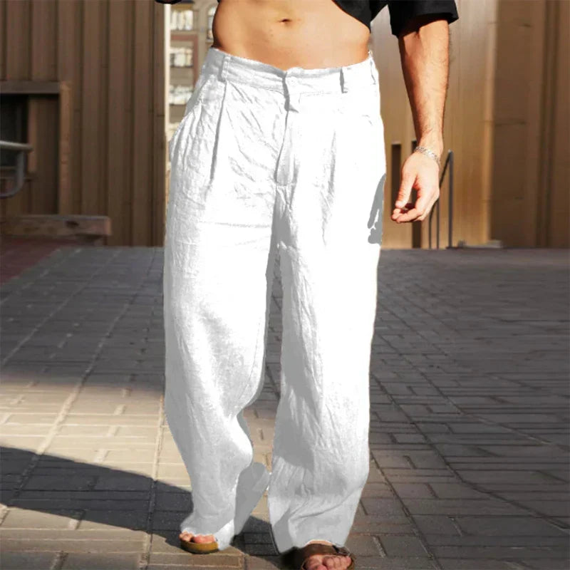 ALVÉRIO – Pantalon en Lin à Jambes Larges