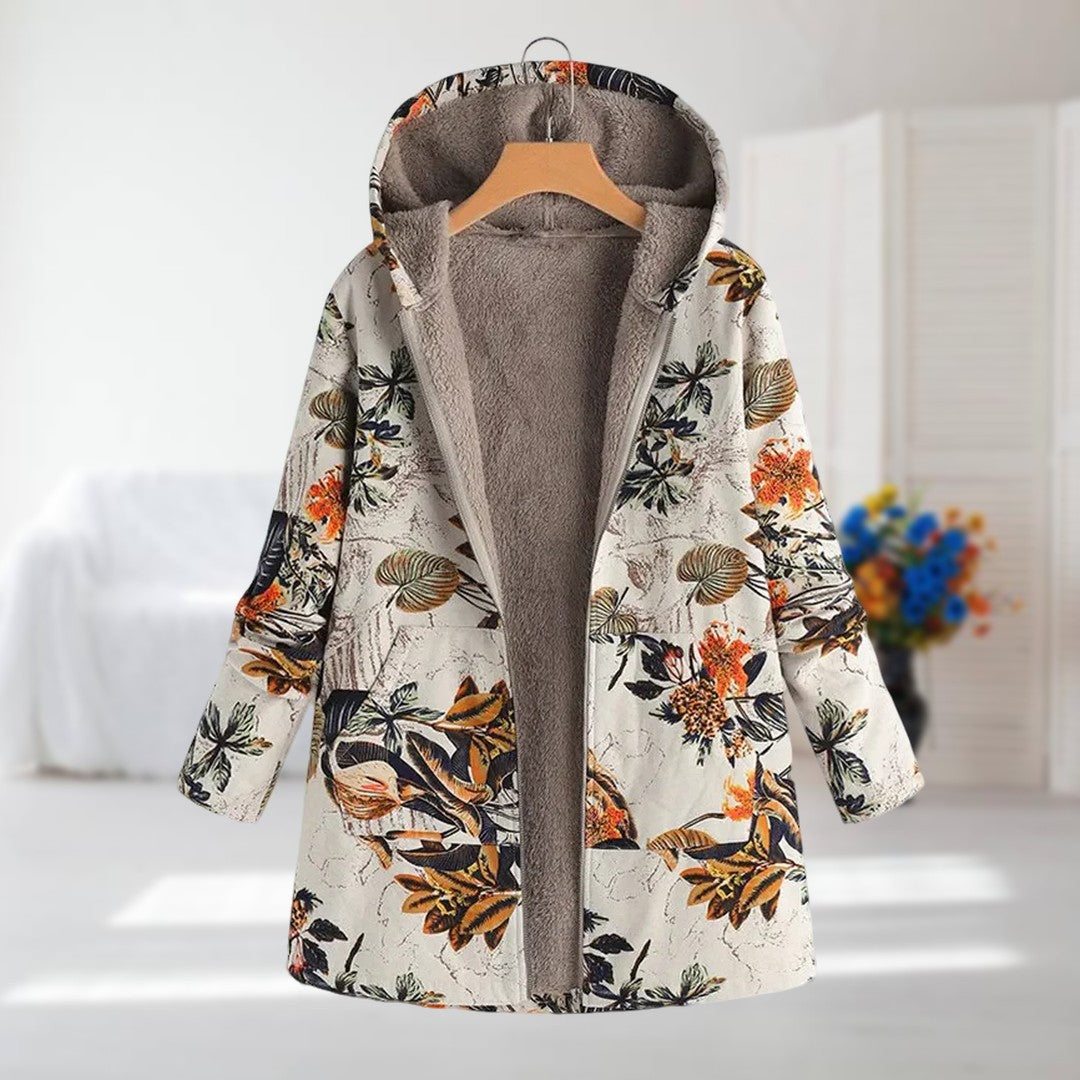 Florélia – Veste Femme Doublée Polaire à Capuche Imprimé Floral