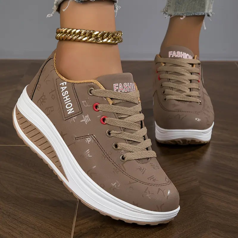 Compensélia – Baskets Femme à Semelle Compensée en Cuir Synthétique