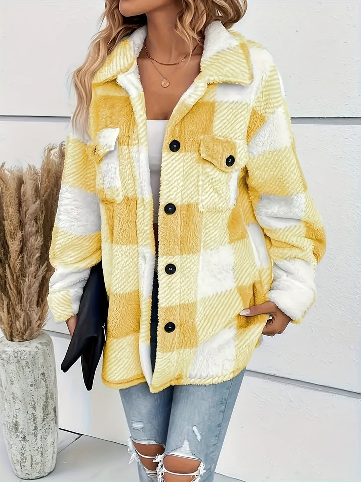Carélune – Veste d’Hiver en Peluche à Carreaux Chaude et Confortable