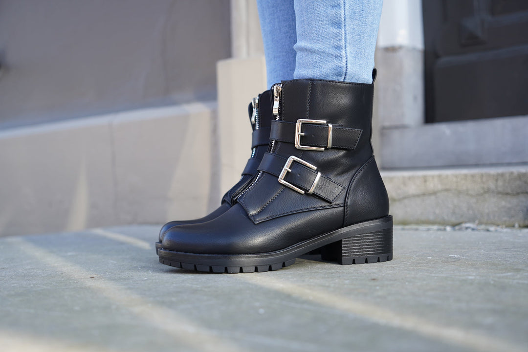 Valentine | Bottes Biker à Boucles Argentées