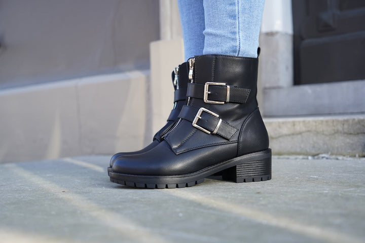 Valentine | Bottes Biker à Boucles Argentées