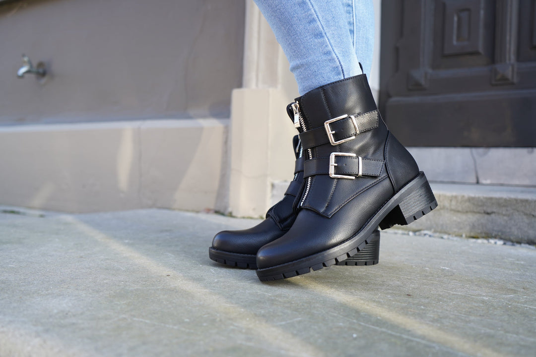 Valentine | Bottes Biker à Boucles Argentées