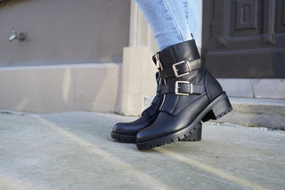 Valentine | Bottes Biker à Boucles Argentées