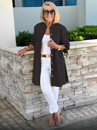 Cotonelle – Veste Chemise Longue Femme en Coton Boutonnée Élégante