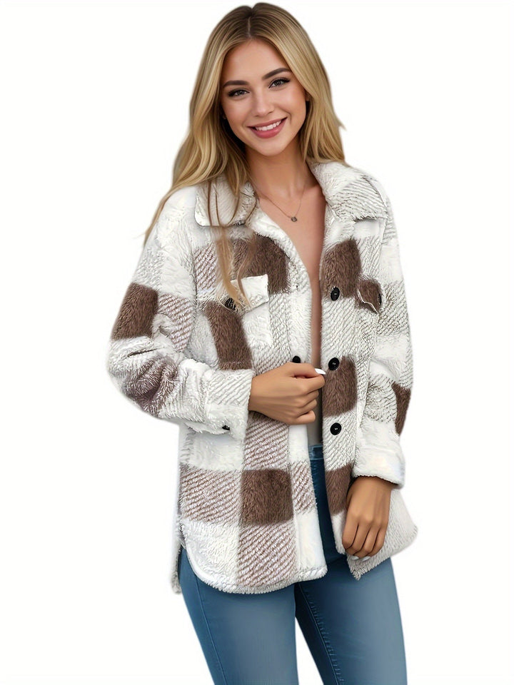 Carélune – Veste d’Hiver en Peluche à Carreaux Chaude et Confortable