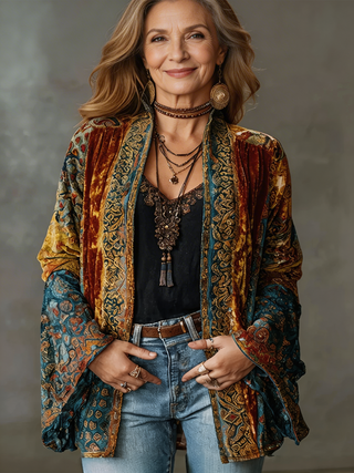 Artémora – Veste Kimono Femme Bohème Fluide aux Motifs Artistiques Élégants