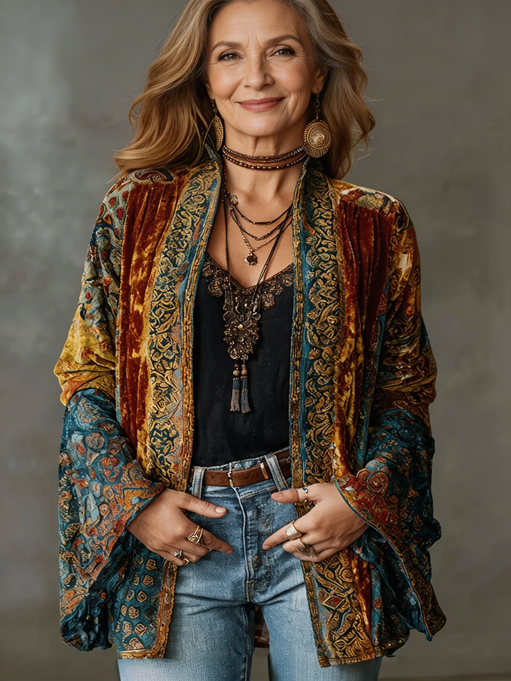 Artémora – Veste Kimono Femme Bohème Fluide aux Motifs Artistiques Élégants